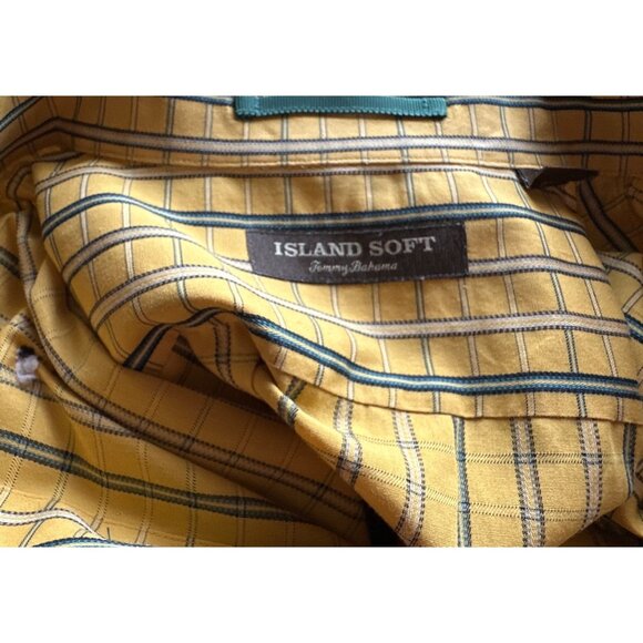 Tommy Bahama Button Up Shirt Island Gold Blue Plaid Cotton Long Sleeves Size XL - Picture 4 of 5